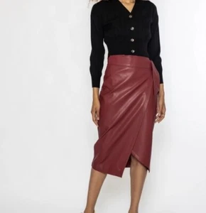 Gracia  Red Faux Leather Midi Wrap Skirt Size S New - Picture 1 of 10