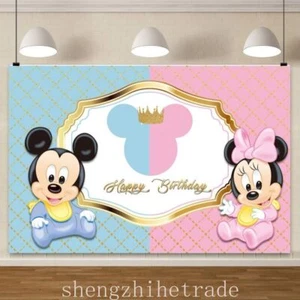 Mickey and Minnie Mouse Photo Backdrop Baby Shower Birthday Party Background - Picture 1 of 8
