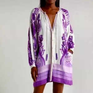 NEW FARM Rio Color Festival Cream Cover-Up Mini Dress Beaded Tassels Size XL - Picture 1 of 7