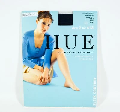 Hue Ultrasoft Control Top Sleek  Control Silky Leg NAVY Pantyhose Sz2 Style5974 - Image 1 of 3