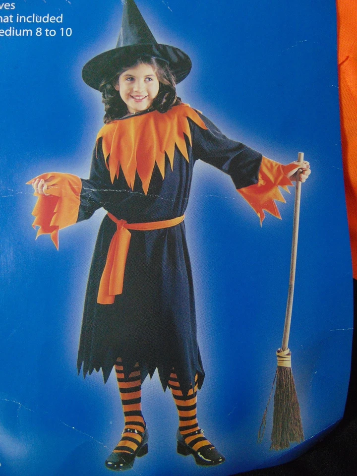 Disfraz de Bruja Niños Niña Halloween Vestido Sombrero Cinturón Mediano 8-10 #1981 Foto 1 de 1