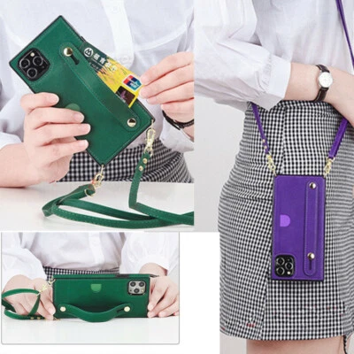 Bandolera Cartera para Tarjetas Soporte de Cuerda Larga Cuero PU Bolso Estuche Cubierta para Teléfono Celular Foto 1 de 4