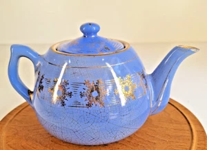 Weller Ware Blue Tea Pot Gold Detailing Trim, Collectible Weller Pottery READ - Picture 1 of 10