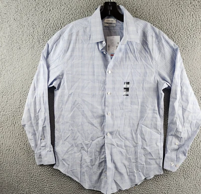 Calvin Klein Steel + Slim Fit Check Dress Shirt Men's M 32/33 15.5 Light Blue - Image 1 of 4