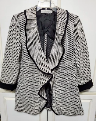 Chaqueta Blazer Tahari Arthur S Levine Para Mujer Talla 8 Frente Abierto Negra Blanca II-23 Foto 1 de 4