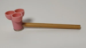Plastic and Wood Soap Bubble Pipe Blower 3 HOLE Pink VINTAGE 1950s - Picture 1 of 5