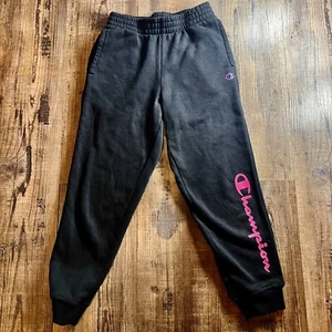 2Pc Champion Authentic Jogger Sweatpants Blk Youth7/8 Embroidered Logo Hot-Pink - Picture 1 of 7