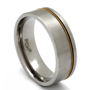 Titanium Guitar String Ring, 8mm Comfort Fit Wedding Band - Picture 1 of 5