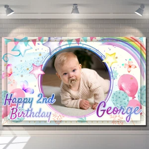 Birthday Backdrop Background Banner photo rainbow flower girl boy man kid Party - Picture 1 of 4
