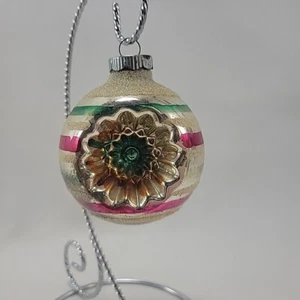 Shiny Brite Ornament 2 5/8" Double Indent Pink Green Mica - Picture 1 of 6