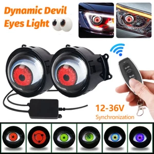 2x 3" LED Dynamic Devil Eyes Lights 12V Car Remote Control Headlight Retrofit - Picture 1 of 11