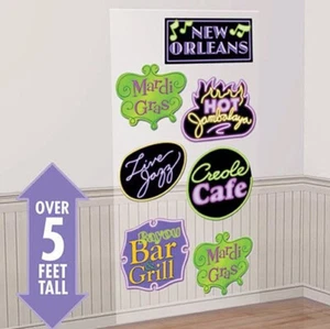 MARDI GRAS Scene Setter Wall Decorations New Orleans 7 SIGNS carnival backdrop - Picture 1 of 1