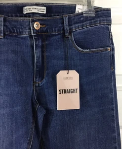 ZARA Kids Girls Straight Leg Denim Jeans Adjustable Waist Size 13/14 New - Picture 1 of 10