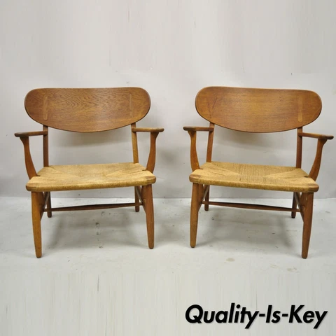 Vintage Hans Wegner CH22 Carl Hansen & Son Oak Lounge Easy Chairs MCM - a Pair Cover