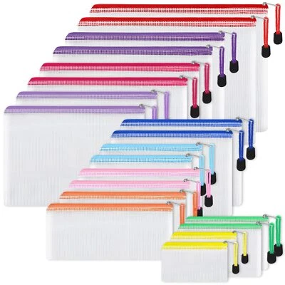 20 Pack Plastic Mesh Zipper Pouch Bags 10 Colors for School Office Supplies - Image 1 of 4