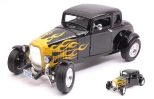 Ford Hot Rod Window Coupe' 1932 Black / Yellow Flames 1:18 Model MOTORMAX - Foto 1 di 1