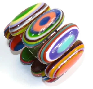 Sobral Pop Art Andy Multicolor Stripe Large Beads Artist Made Stretch Bracelet - Picture 1 of 7