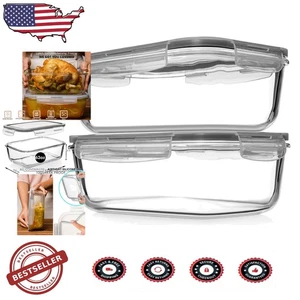 Glass Food Storage Containers 2 Pack 63oz Oven Safe Airtight Locking BPA Free - Picture 1 of 11