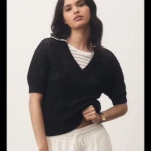 Anthropologie Varley Polo Suéter Cuello Monte Manga Corta Cuello en V Negro Talla M - Imagen 1 de 16