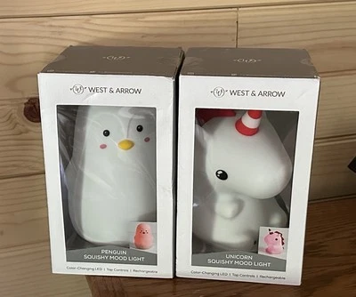 West & Arrow Unicorn & Penguin Set RGB LED Squishy Mood Light Kids Nightlight 2 - Image 1 of 4