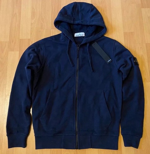 NUOVO Stone Island Felpa con Cappuccio Media Full Zip Maglione Felpa Cotone Navy