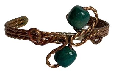 Brazalete De Colección 3 Filas Tono Cobre Madera Esmaltada Verde Foto 1 de 4