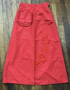 Beautiful Oriental Handmade  Red Skirt Pocket Embroidery Waist 26” Length 36” - Picture 1 of 5