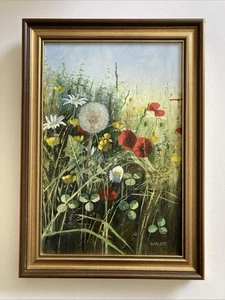 Hübsches Vintage Ölgemälde Wildblumen Pusteblume signiert gerahmt Galerie Wand - Bild 1 von 15