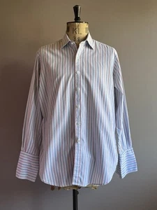 Camisa de vestir Thresher & Glenny para hombre talla 16,5” blanca a rayas manga larga algodón - Imagen 1 de 14