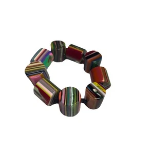 Pulsera elástica con cuentas de arte brasileño multicolor a rayas redonda de plástico vintage - Imagen 1 de 8