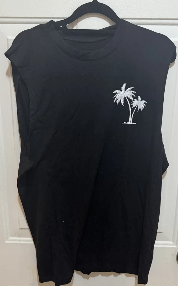 New Mens Black Sleeveless Palm Tree Shirt Small - Image 1 of 1