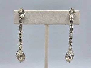 Vtg Rudolph Weiss Dangle Drop Rhinestone Earrings Clear Crystals - Picture 1 of 6