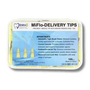 MiFlo Pre-bent Delivery Tips with Brush Padded-End, 19 G, Yellow, 100/Box - Picture 1 of 3