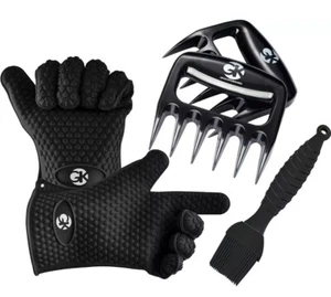 BBQ Grill Gloves Heat Grilling Kitchen Silicone Oven Mitts 100% Mess Proof Claws - Picture 1 of 9