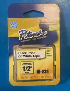 P-touch brother black print on white paper 1/2" M-231 M tape - Picture 1 of 2
