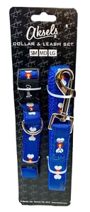 AKSELS Collar & Leash Combo Set 4 Small Dogs Blue with Little White Bone Prints - Picture 1 of 7