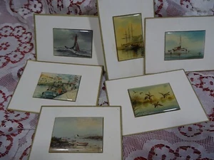 Konvolut=7x5cm=Emaillierte Miniaturrahmen 6 Stück Vögel fliegende Enten Boote  - Bild 1 von 6