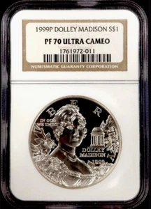 1999 DOLLEY MADISON Silver Dollar $1 NGC PF70💥FLAWLESS QUALITY💥 - Picture 1 of 5