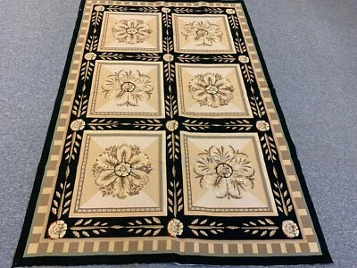 FRENCH AUBUSSON DESIGN NEEDLEPOINT WOOL ORIENTAL AREA RUG / WALL HANGING  4X6 - Image 1 of 4