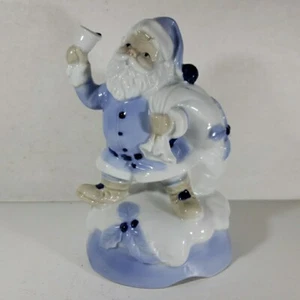 Vintage 70's Mann Santa Blue/White Music Box Christmas Ceramic Japan - Picture 1 of 6