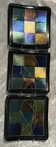 Barrett Glass Studio Fused Dichroic Glass Plate Wall Hangings Set Of 3 - Picture 1 of 8