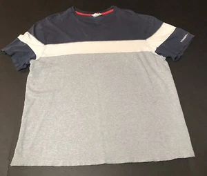 Vintage Tommy Hilfiger Jeans Blue White Striped T Shirt Flag Logo Xl J7 - Picture 1 of 7