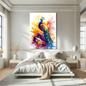 Colorful Peacock Wall Art Canvas Tropical Bird Decor Wall Decor for Bedroom - Picture 1 of 10
