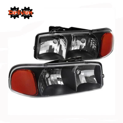 Fits 99-06 GMC Sierra Yukon SUV Truck Pair Replacement Black Housing Headlight - Image 1 of 2