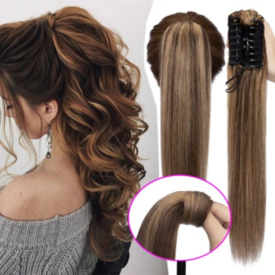 Long Ponytail Clip In 100% Remy Human Hair Extensions Wrap Around Claw Hairpiece - Image 1 of 4