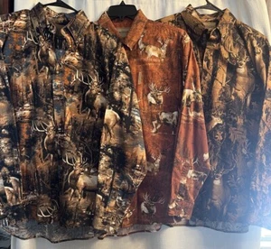 Lot of 3 Magellan Sportswear Long Sleeve Button Up Camo Buck Print Shirts Men’s - Picture 1 of 16