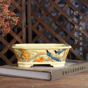 Porcelain Rectangle Bonsai Pot Tradition Chinese Pattern Table Garden Decoration - Picture 1 of 6