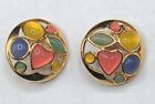 Trifari Fruit Salad Jelly Belly Multicolor Gold Tone Heart Shapes Clip Earrings