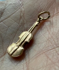 Vintage 375 9ct Yellow Gold Violin Charm English Hallmarked 0.51g - Picture 1 of 4