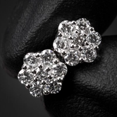 Flower Cluster 14K White Gold 1.33 Ct VVS Lab Grown Diamond Stud Earrings - Image 1 of 4